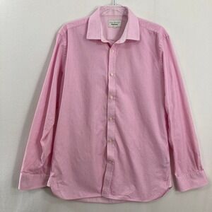 Ted Baker Endurance Mens Pink Micro Plaid Shirt 16 34/35 Cotton Long Sleeve